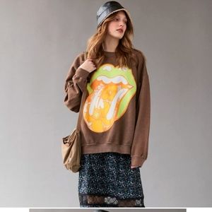 Rolling Stones Neon Green & Orange Tongue Brown Sweatshirt